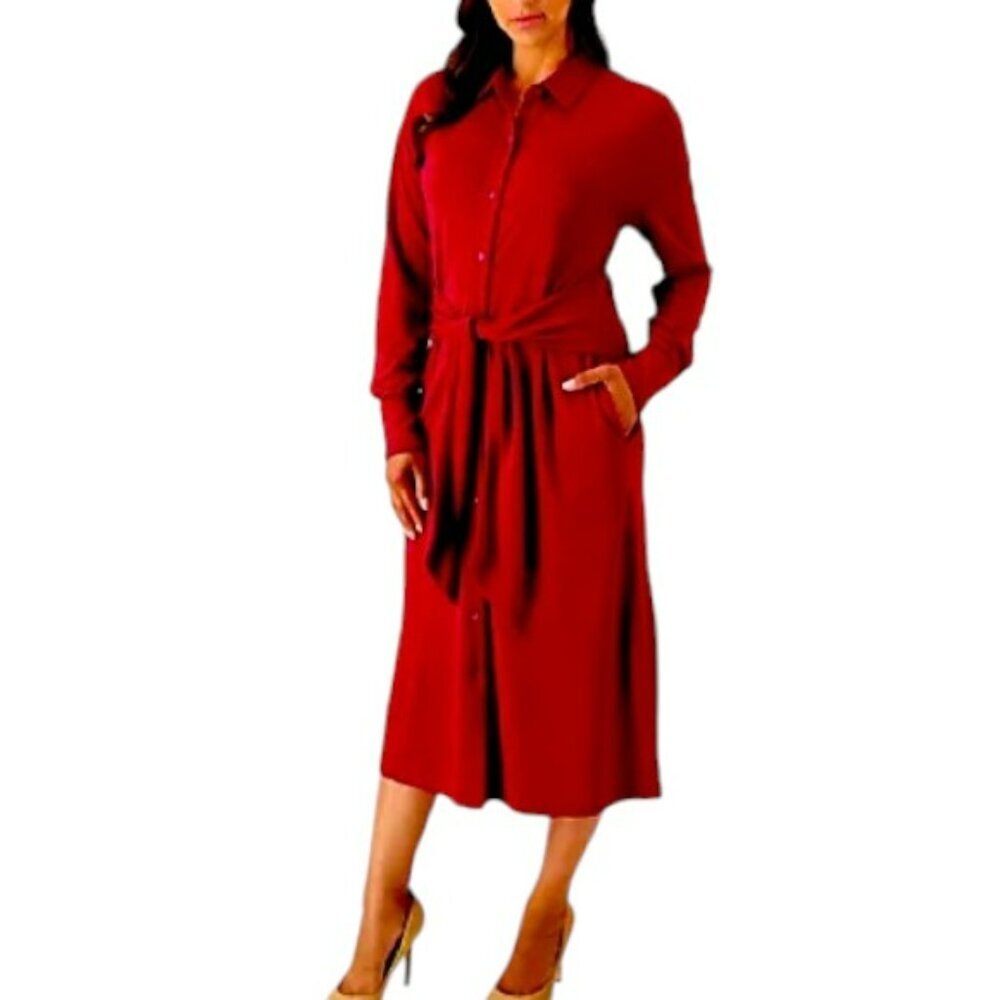 Jason Wu Petite Draped Ponte Knit Shirt Dress - Cabernet - PS